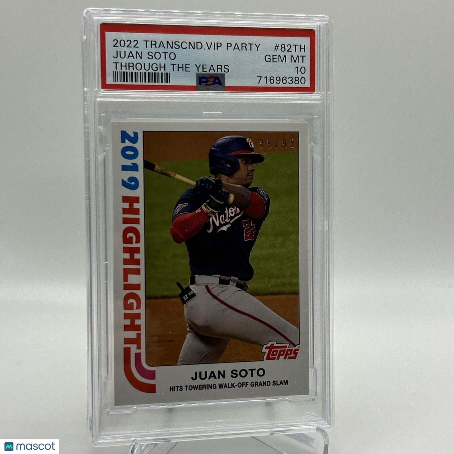 2022 Topps Transcendent VIP Party Juan Soto Baseball Card #82TH PSA 10 35/95
