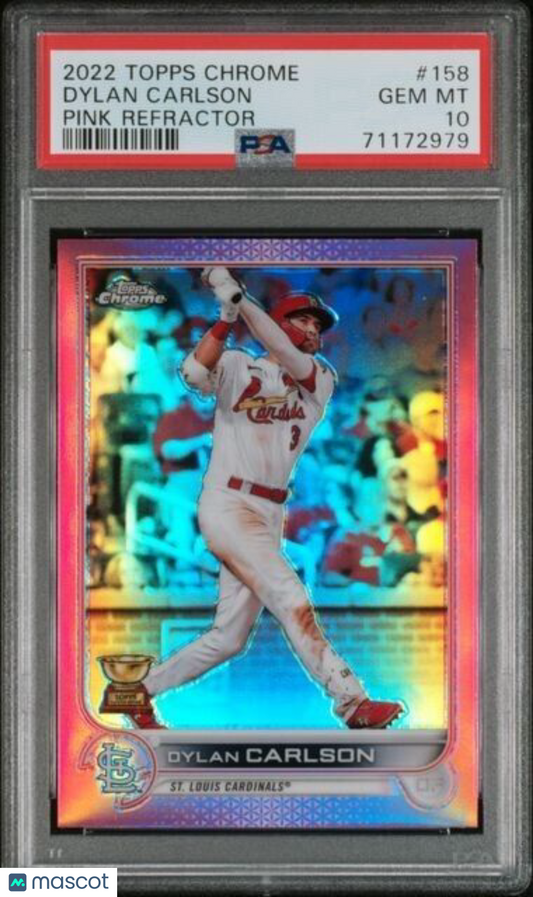 2022 Topps Chrome Dylan Carlson Pink Refractor Baseball Card #158 PSA 10