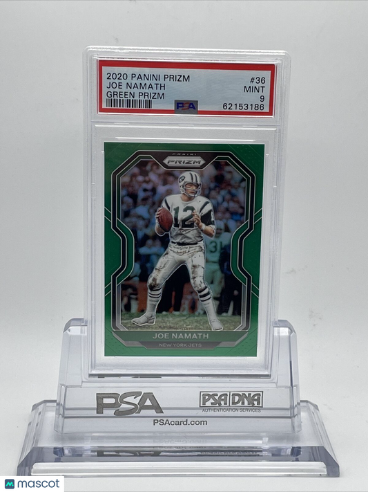 2020 Panini Prizm Green Prizm Joe Namath Football Card #36 PSA 9
