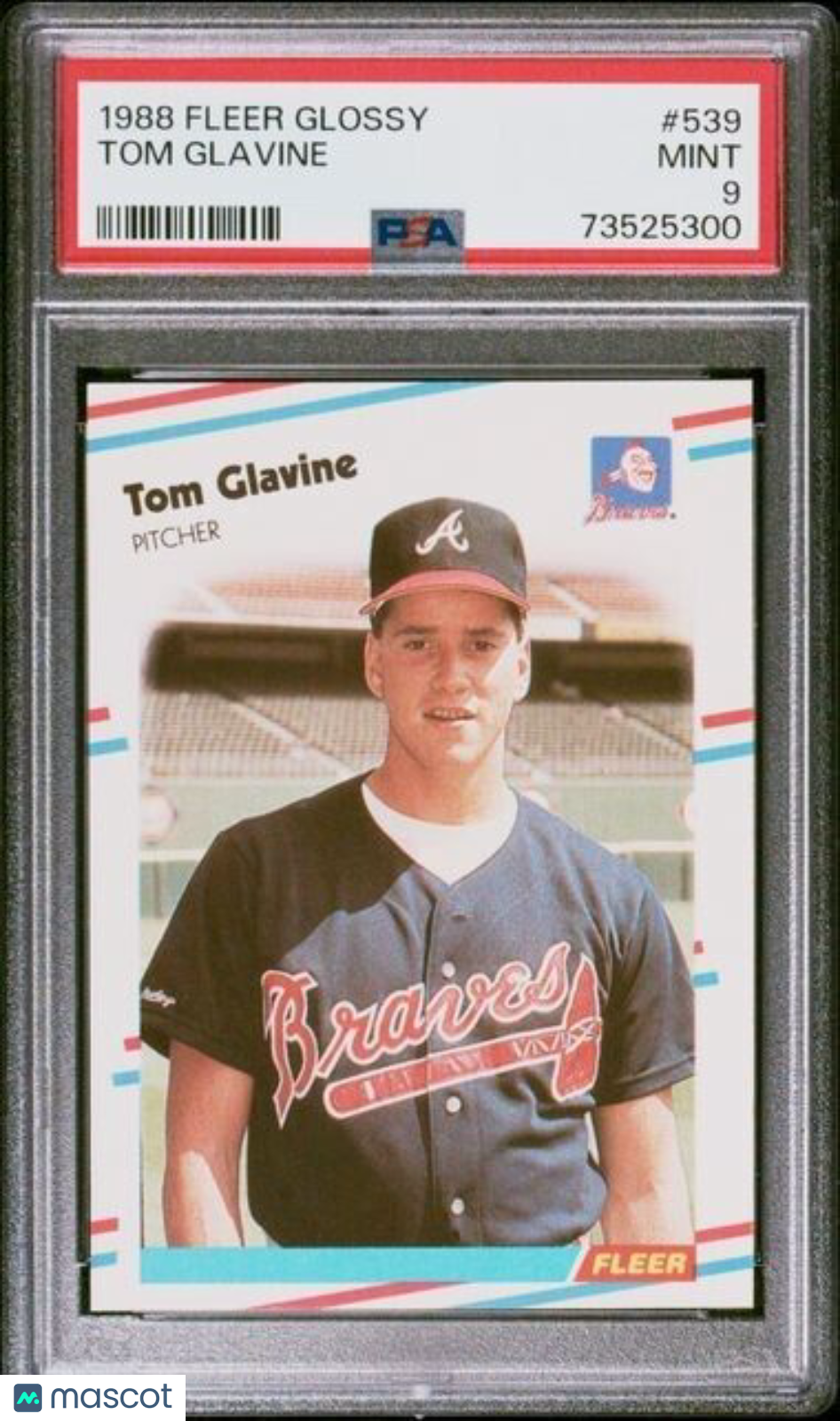 1988 Fleer GLOSSY Tom Glavine Rookie Baseball Card #539 PSA 9 Mint 73525300