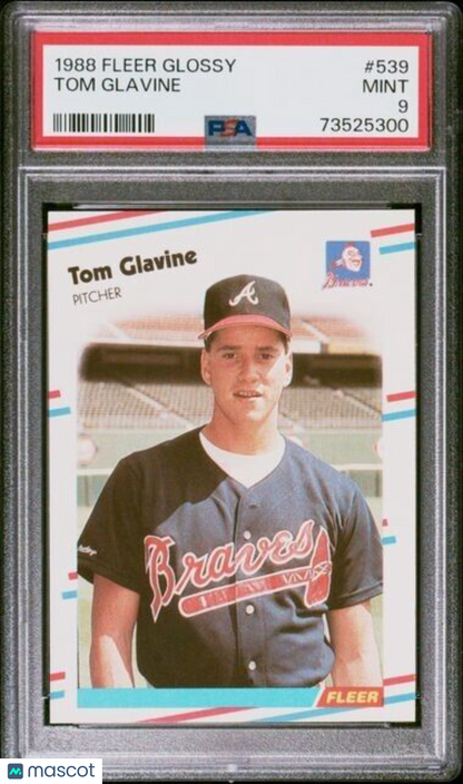 1988 Fleer GLOSSY Tom Glavine Rookie Baseball Card #539 PSA 9 Mint 73525300