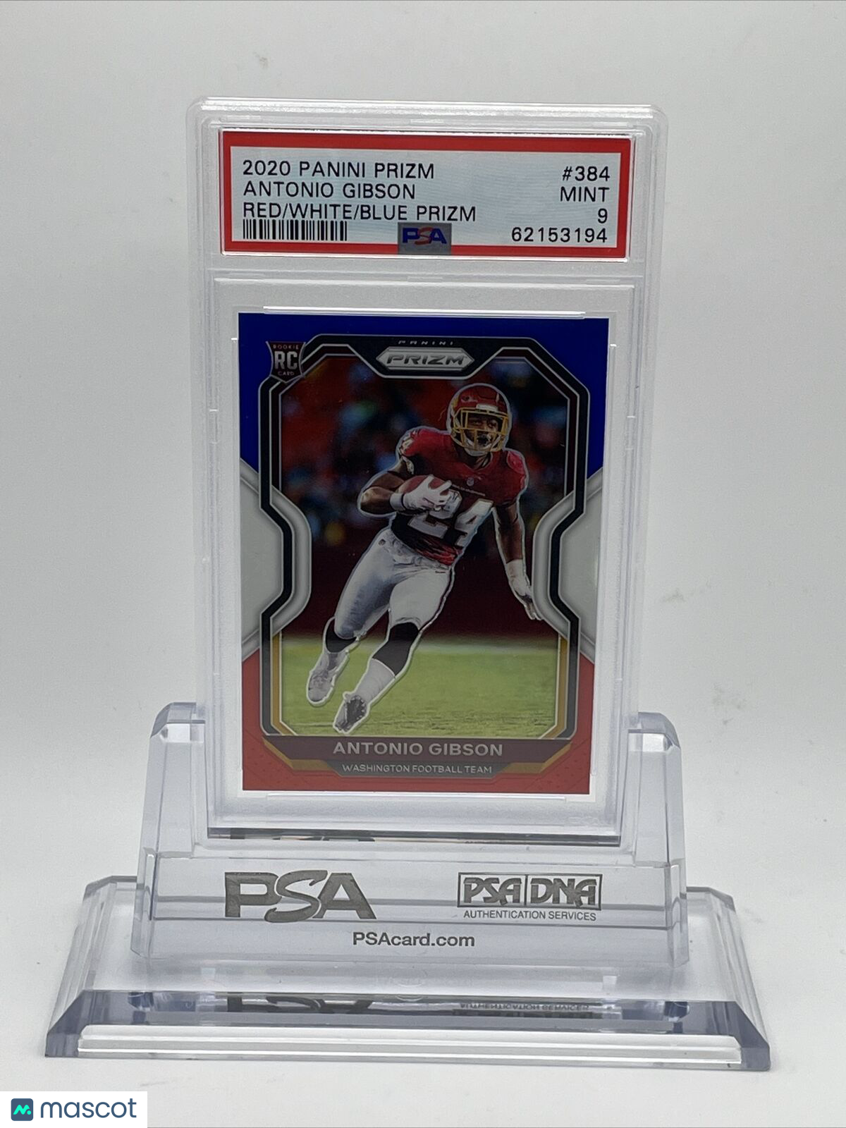 2020 Panini Prizm RED/WHITE/BLUE Prizm Antonio Gibson Rookie Card #384 PSA 9