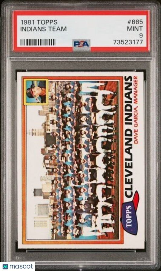 1981 Topps Cleveland Indians Team Checklist Baseball Card #665 PSA 9 Mint