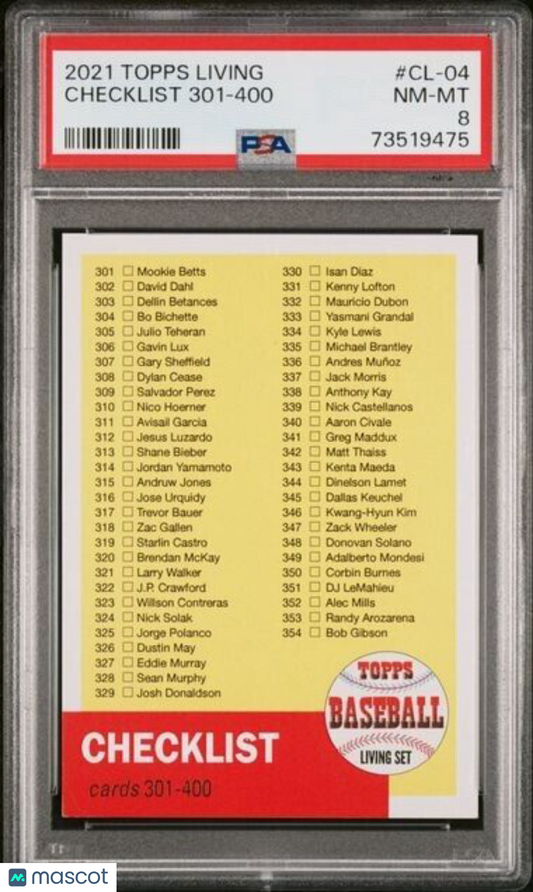 2021 Topps Living Set Checklist 301-400 Baseball Card #CL-04 PSA 8 NM-MT