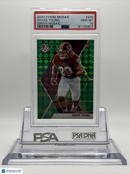2020 Panini Mosaic Green Mosaic Chase Young Rookie Football Card #202 PSA 10