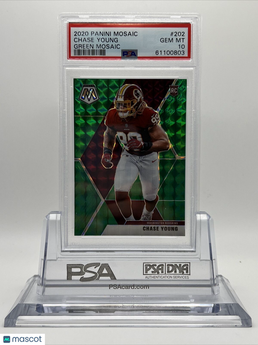 2020 Panini Mosaic Green Mosaic Chase Young Rookie Football Card #202 PSA 10
