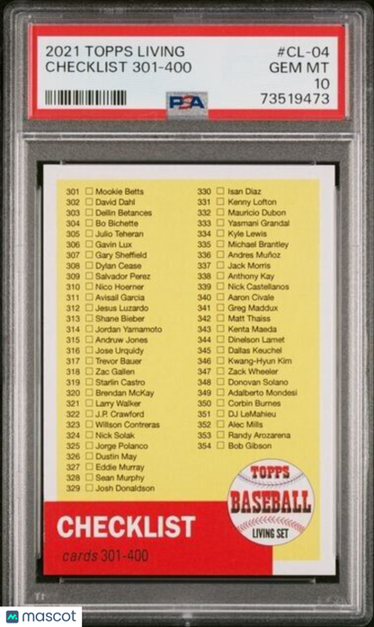 2021 Topps Living Set Checklist 301-400 Baseball Card #CL-04 PSA 10 Gem Mint