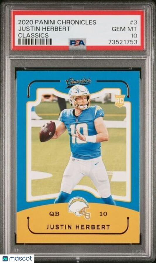 2020 Panini Chronicles Classics Justin Herbert Rookie Football Card #3 PSA 10