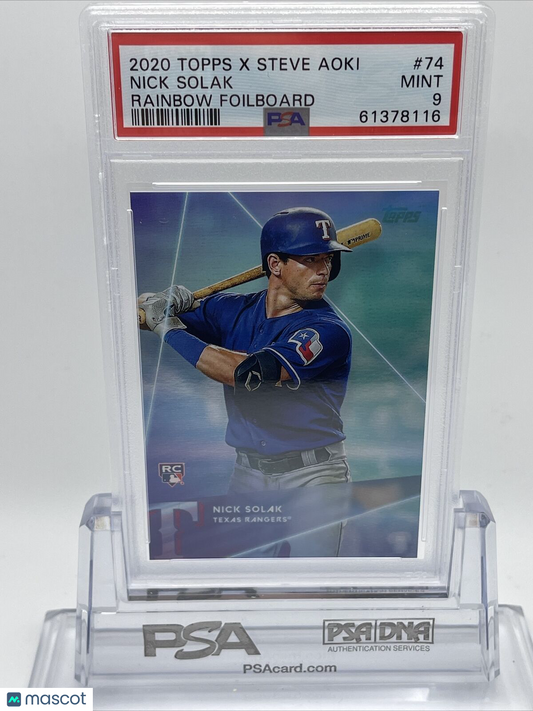 2020 Topps X Steve Aoki Nick Solak Rainbow Foilboard Rookie Card #74 PSA 9