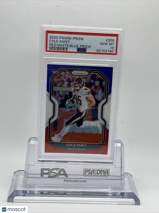 2020 Panini Prizm RED/WHITE/BLUE Prizm Cole Kmet Rookie Card #305 PSA 10