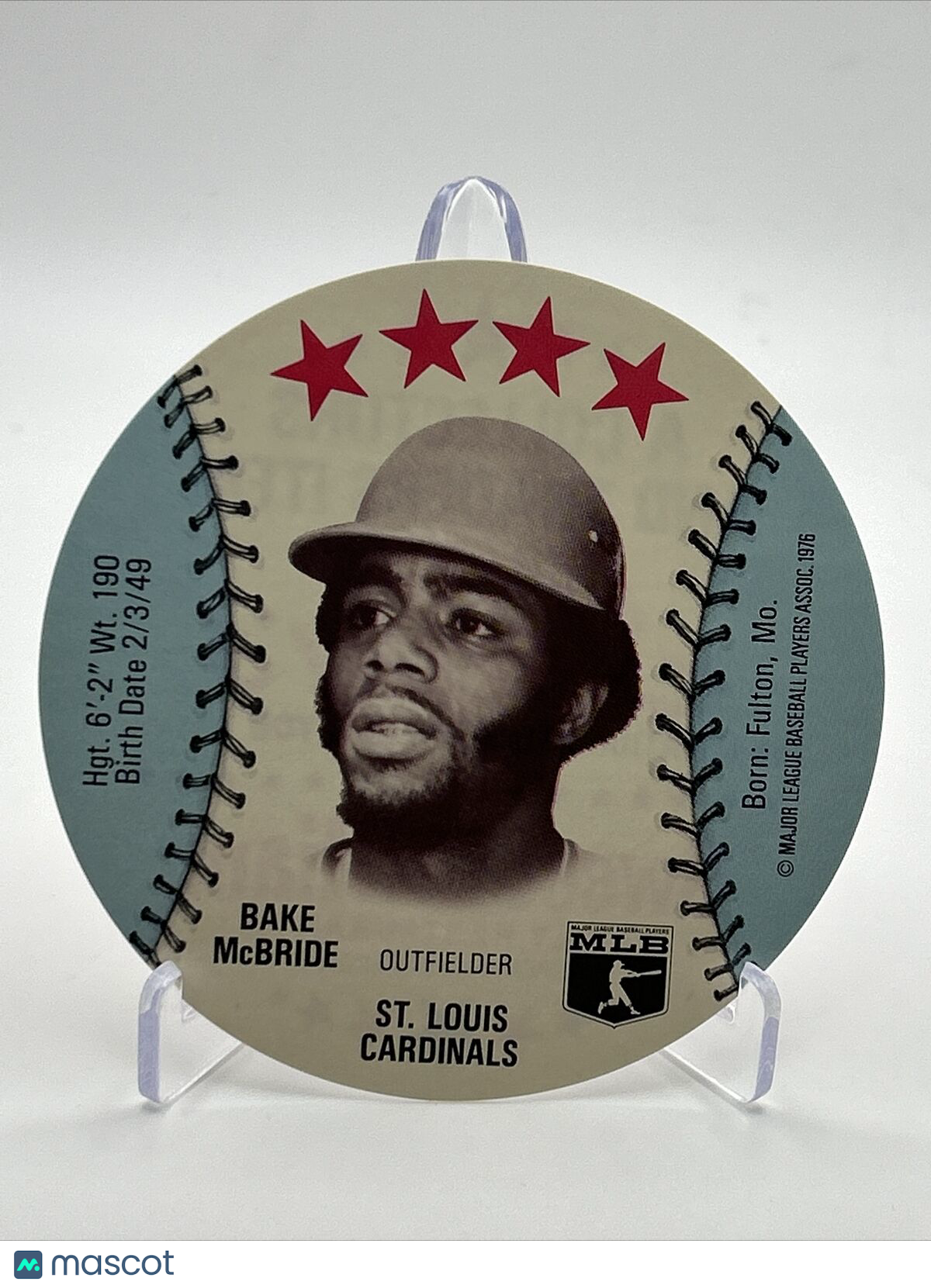 1976 Isaly's Sweet William Disc Bake McBride Baseball Card NM-MT FREE SHIPPING