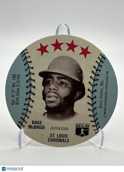 1976 Isaly's Sweet William Disc Bake McBride Baseball Card NM-MT FREE SHIPPING
