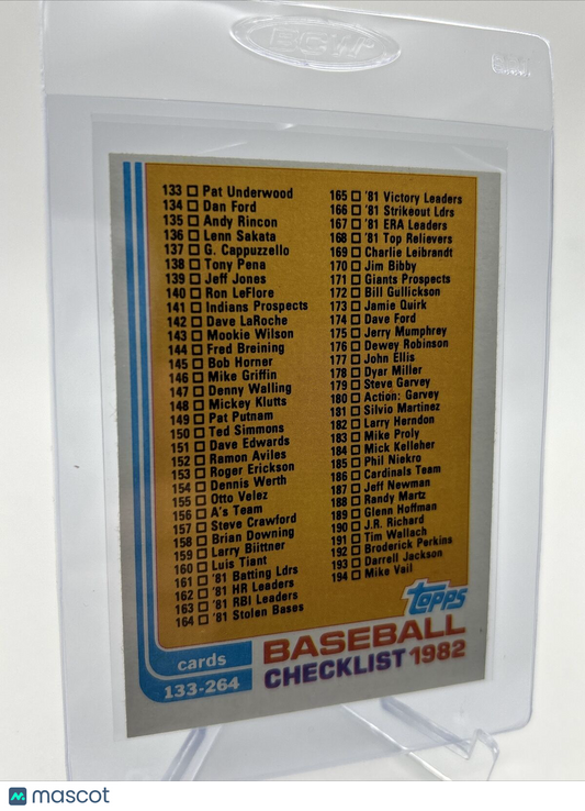 1982 Topps Checklist: 133-264 Baseball Card #226 NM-Mint FREE SHIPPING