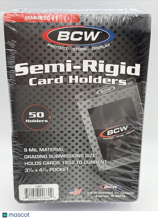 BCW Semi-Rigid Card Holders #1 1 Pack of 50 Sleeves for Graded Card Submissions