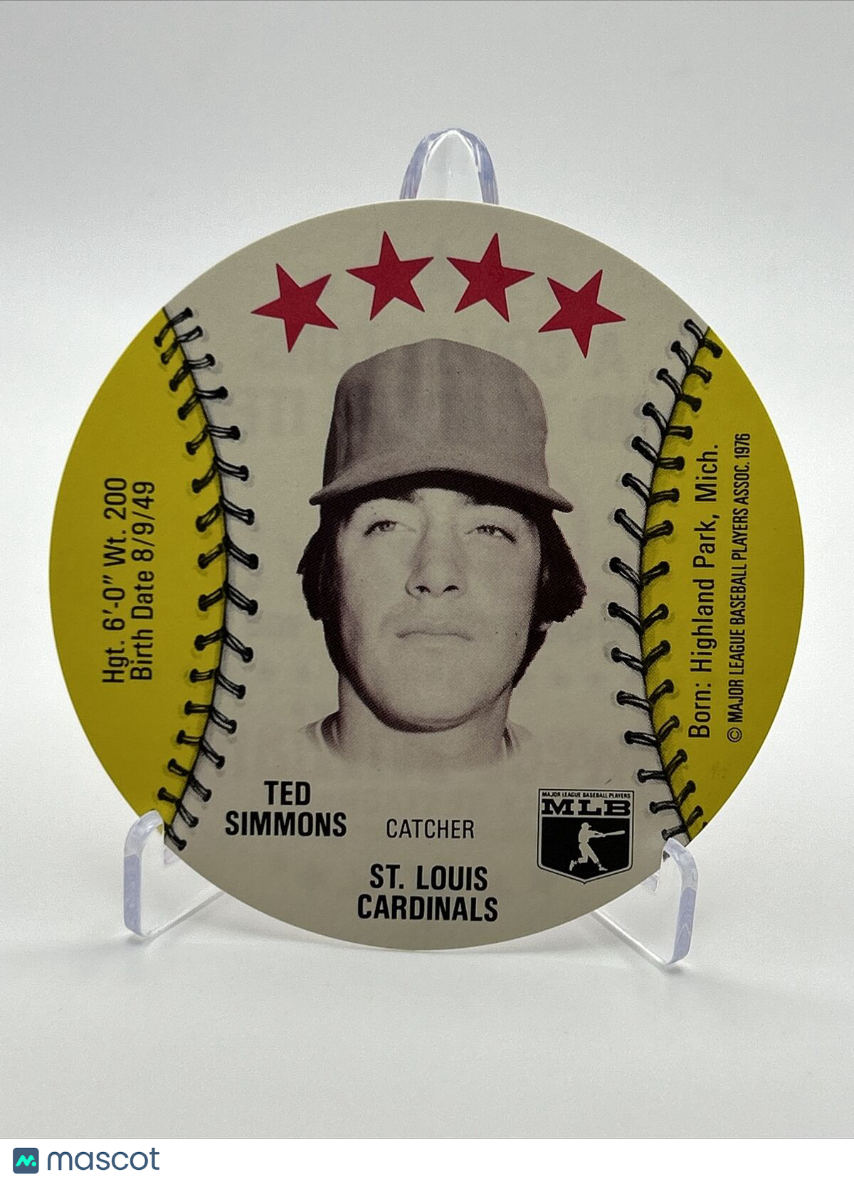 1976 Isaly's Sweet William Disc Ted Simmons Baseball Card NM-MT FREE SHIPPING
