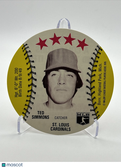 1976 Isaly's Sweet William Disc Ted Simmons Baseball Card NM-MT FREE SHIPPING