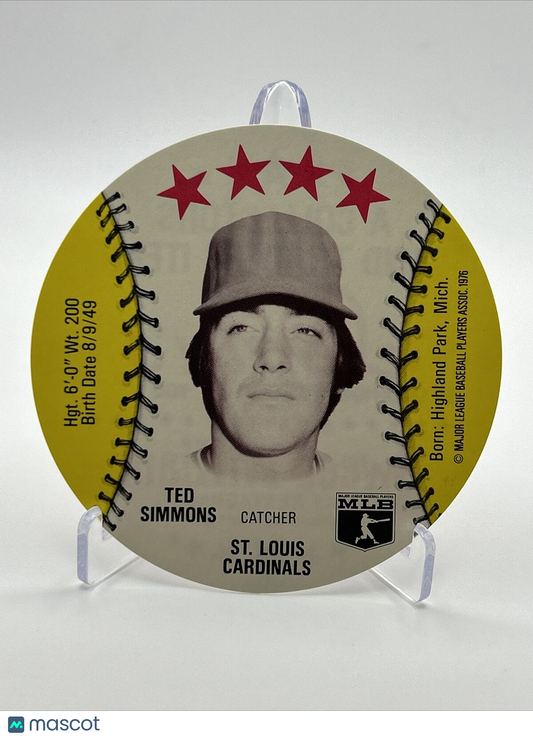 1976 Isaly's Sweet William Disc Ted Simmons Baseball Card NM-MT FREE SHIPPING