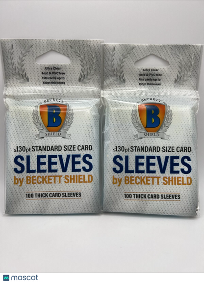 Beckett Shield Soft Card THICK Sleeves 2 Packs of 100 Sleeves for 130pt Cards