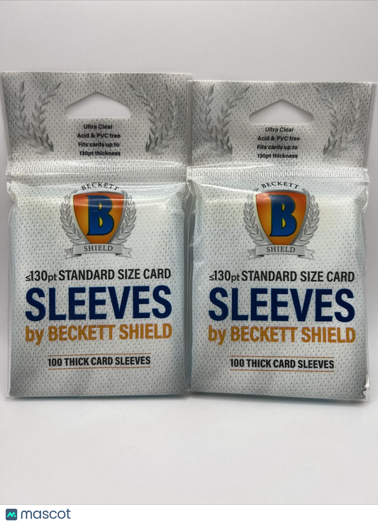 Beckett Shield Soft Card THICK Sleeves 2 Packs of 100 Sleeves for 130pt Cards