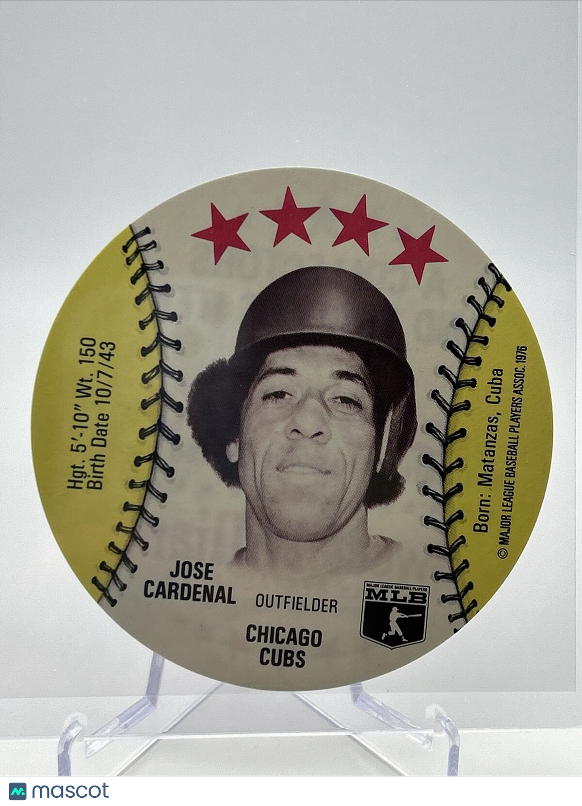 1976 Isaly's Sweet William Disc Jose Cardenal Baseball Card NM-MT FREE SHIPPING