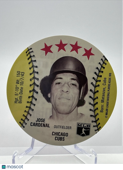1976 Isaly's Sweet William Disc Jose Cardenal Baseball Card NM-MT FREE SHIPPING