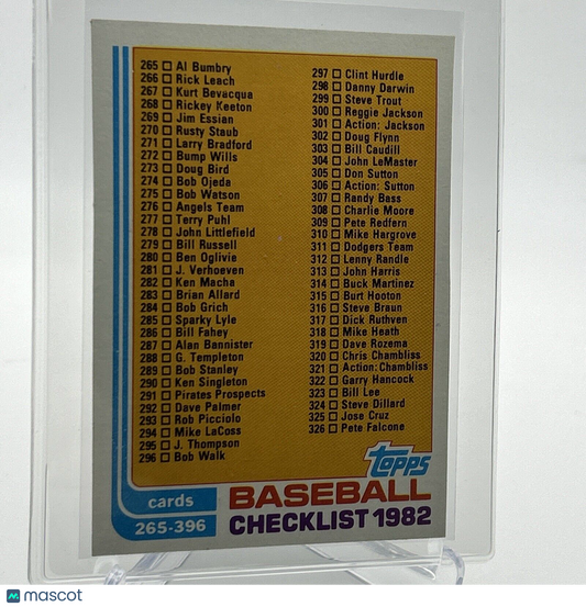 1982 Topps Checklist: 265-396 Baseball Card #394 NM-Mint FREE SHIPPING