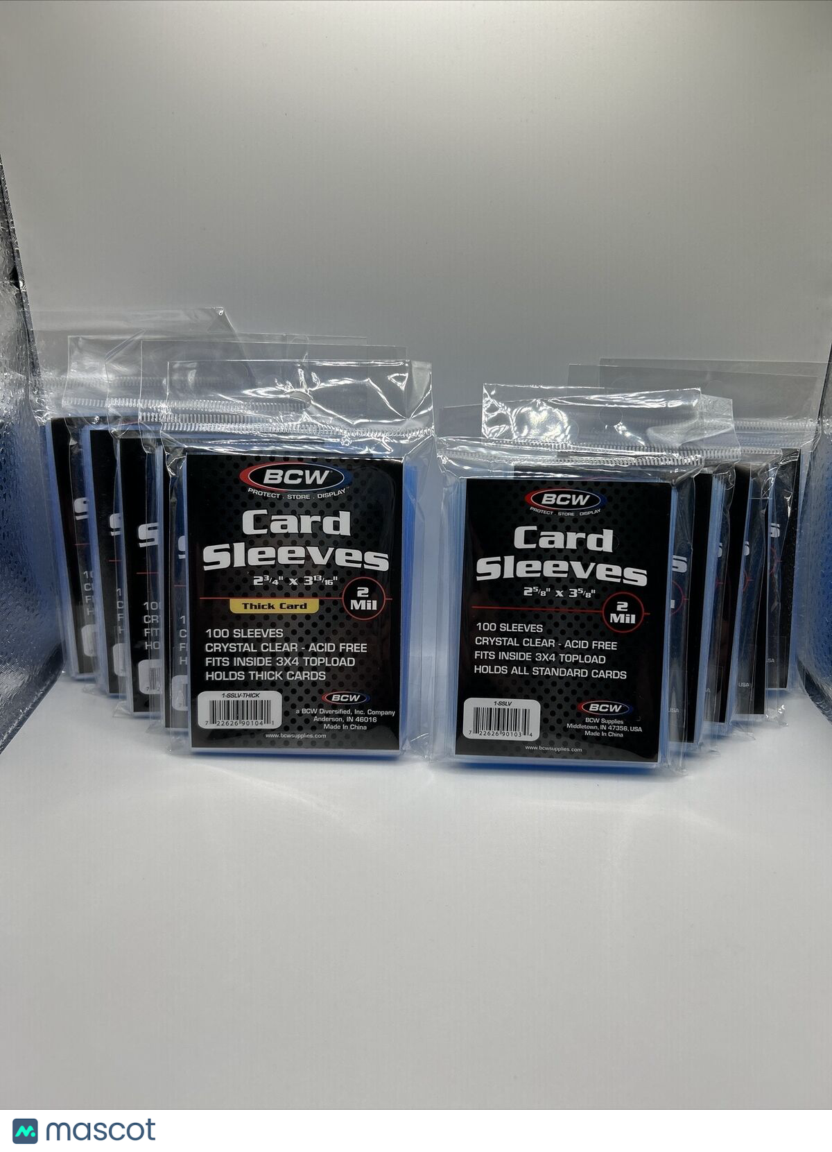 BCW Soft Sleeves 5 Packs of 100 Standard Cards AND 5 Packs of 100 THICK Cards
