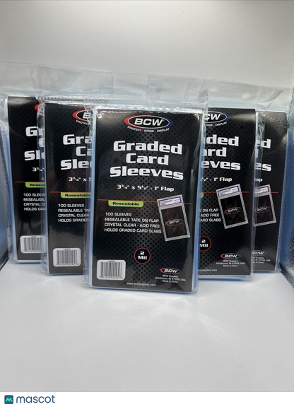 BCW Graded Card Sleeves 5 Packs of 100 for PSA, BGS, SGC Graded cards, 500 total
