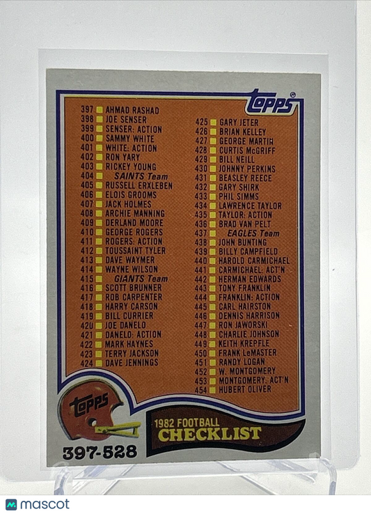1982 Topps Checklist: 397-528 Football Card #528 NM-MT FREE SHIPPING