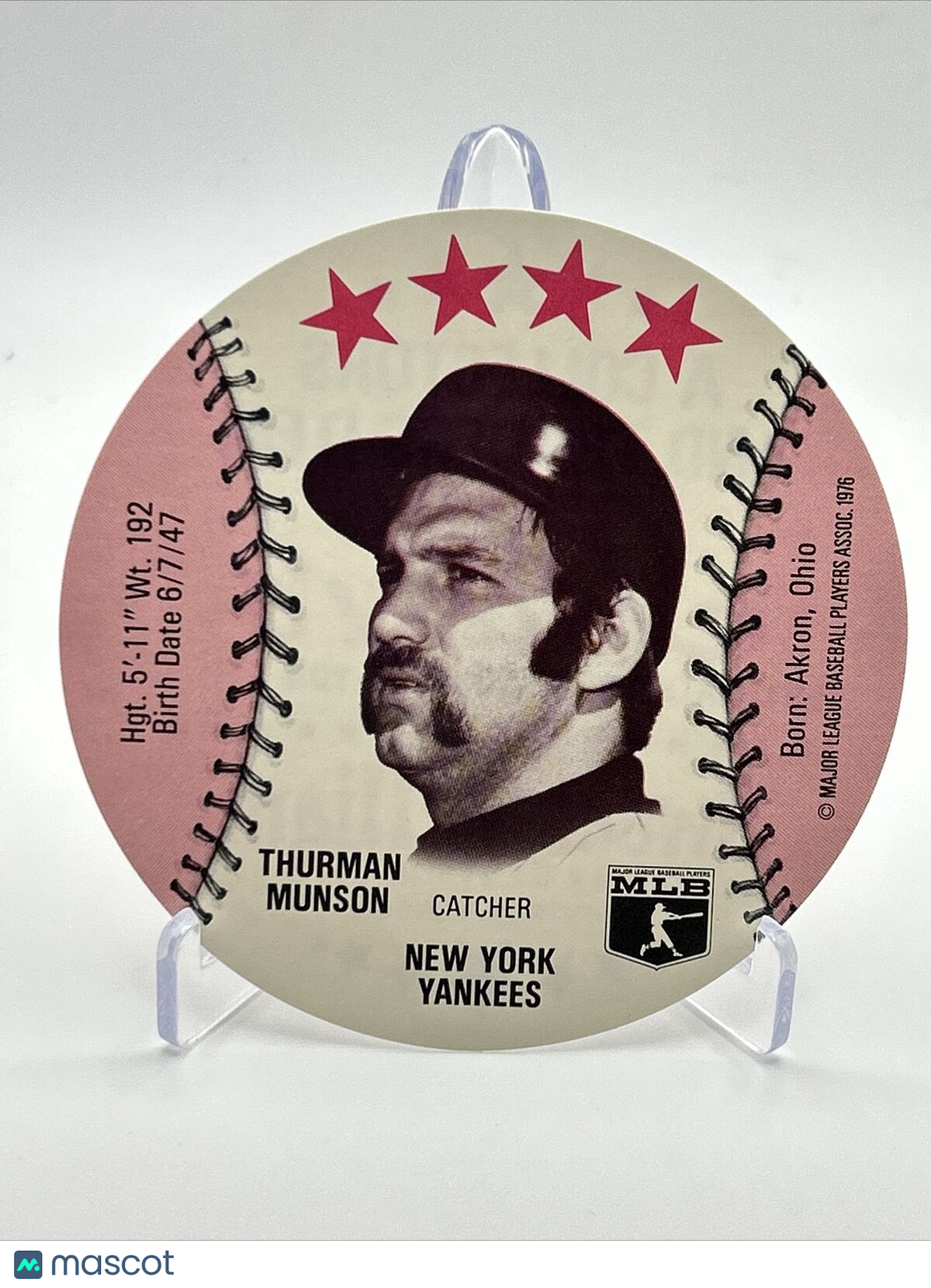 1976 Isaly's Sweet William Disc Thurman Munson Baseball Card NM-MT FREE SHIPPING