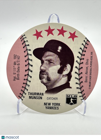 1976 Isaly's Sweet William Disc Thurman Munson Baseball Card NM-MT FREE SHIPPING