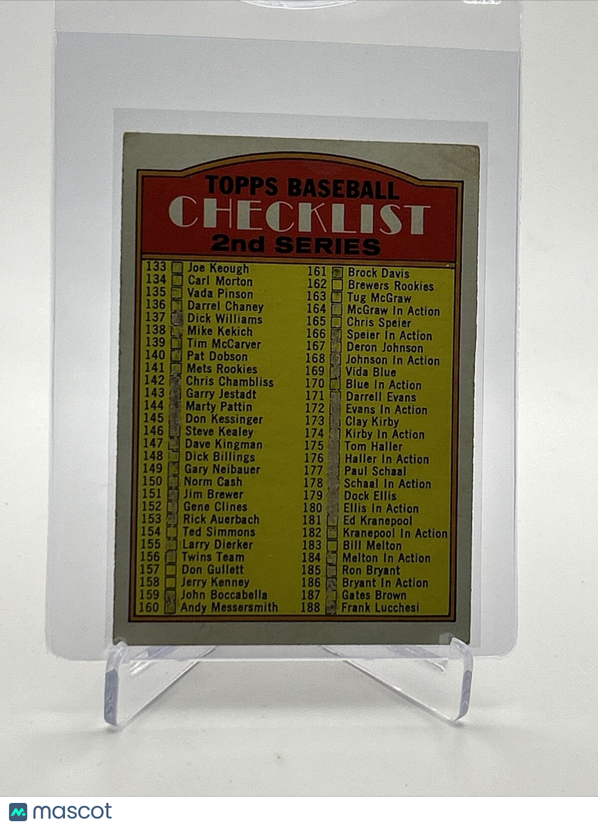 1972 Topps 2nd Series Checklist: 133-263 Card #103 VG Quality FREE SHIPPING