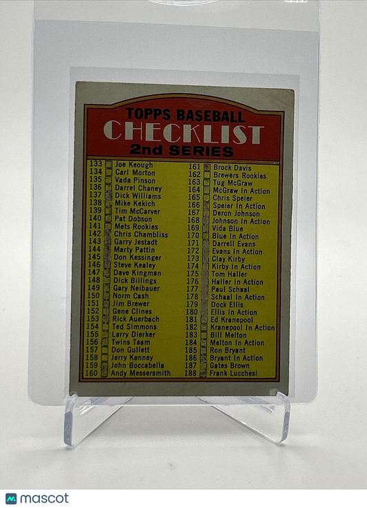 1972 Topps 2nd Series Checklist: 133-263 Card #103 VG Quality FREE SHIPPING