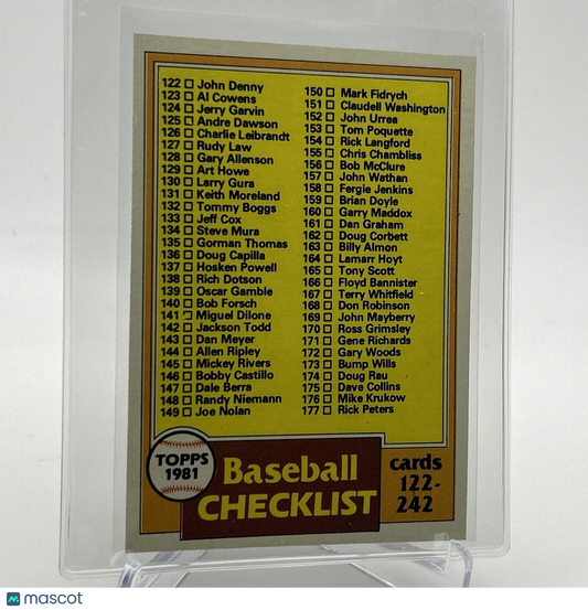 1981 Topps Checklist: 122-242 Baseball Card #241 NM-Mint FREE SHIPPING