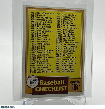 1981 Topps Checklist: 485-605 Baseball Card #562 NM-Mint FREE SHIPPING