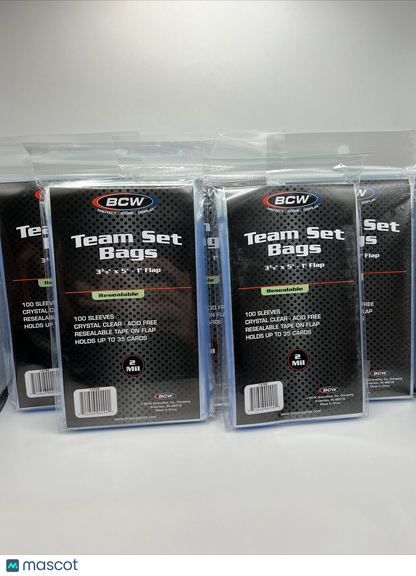 BCW Resealable Team Set Bags 5 Packs of 100 Sleeves Holds Up to 35 Cards