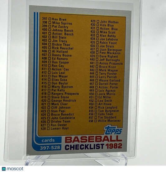1982 Topps Checklist: 397-528 Baseball Card #491 NM-Mint FREE SHIPPING