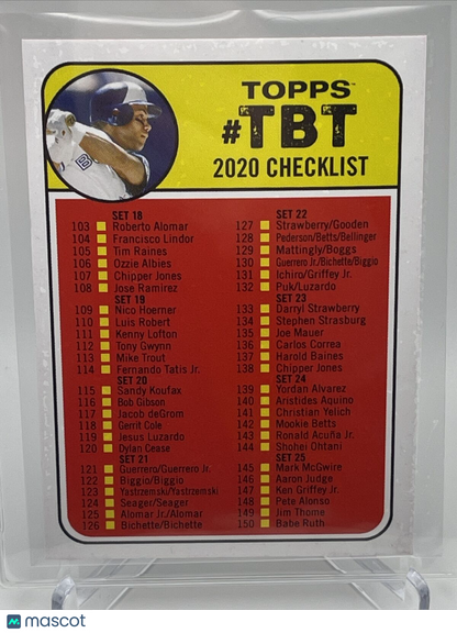 2020 Topps Throwback Thursday Checklist Roberto Alomar Card Mint FREE SHIPPING