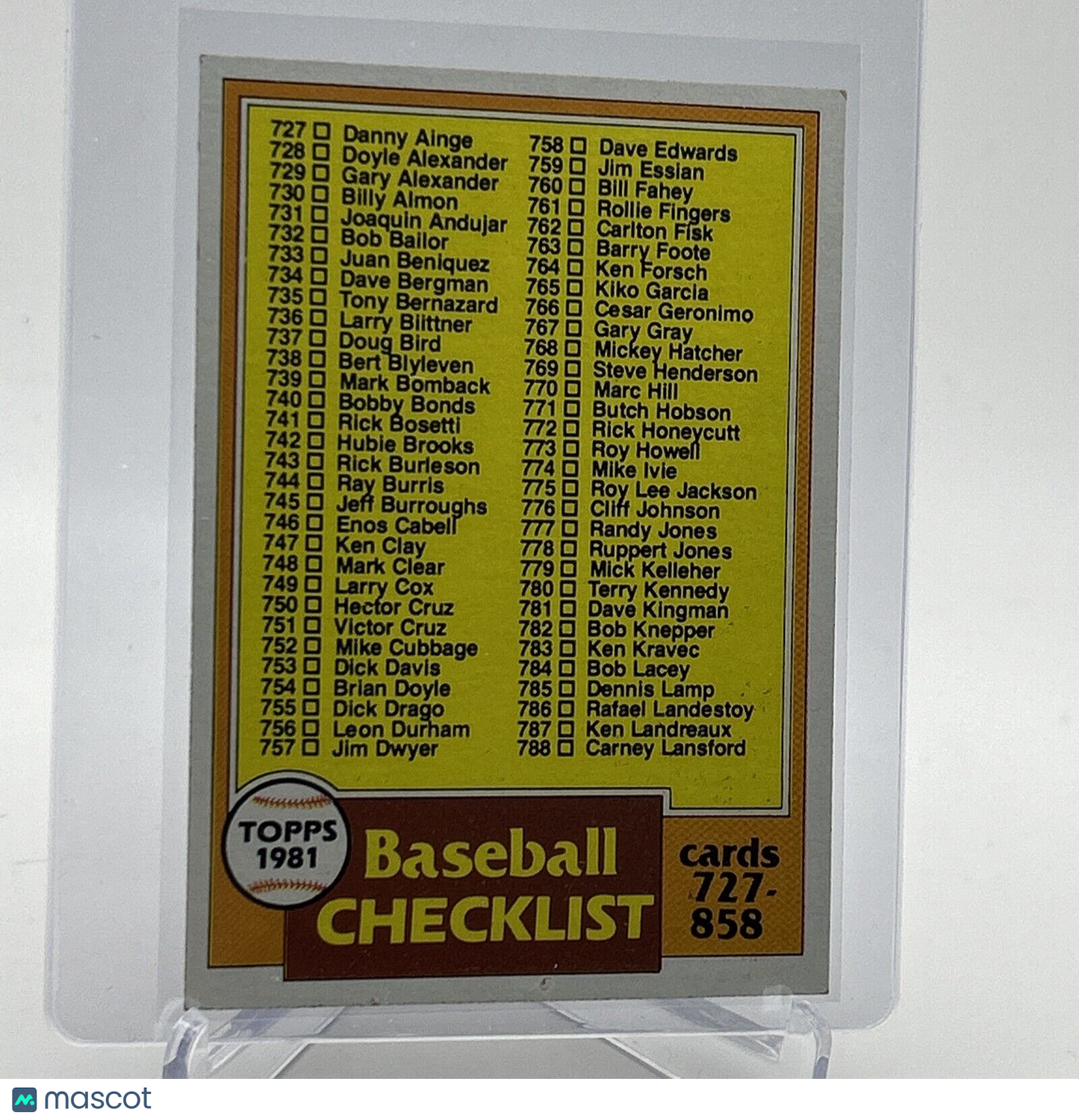 1981 Topps Checklist 727-858 Baseball Card #858 NM-Mint FREE SHIPPING