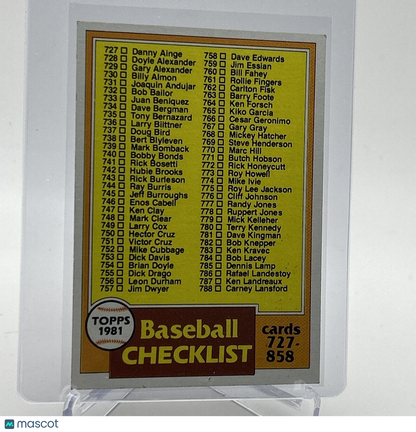 1981 Topps Checklist 727-858 Baseball Card #858 NM-Mint FREE SHIPPING
