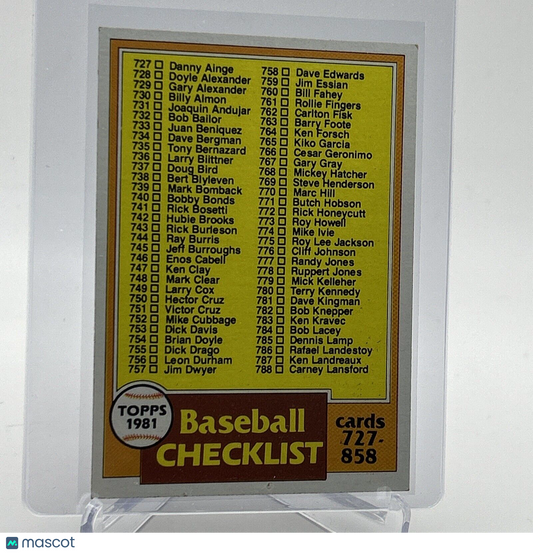 1981 Topps Checklist 727-858 Baseball Card #858 NM-Mint FREE SHIPPING