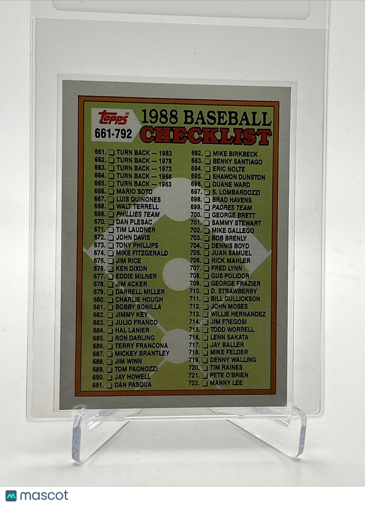 1988 Topps Checklist: 661-792 Baseball Card #776 Mint FREE SHIPPING
