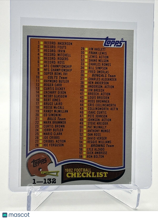 1982 Topps Checklist: 1-132 Football Card #525 NM-MT FREE SHIPPING