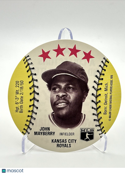 1976 Isaly's Sweet William Disc John Mayberry Baseball Card NM-MT FREE SHIPPING