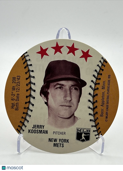 1976 Isaly's Sweet William Disc Jerry Koosman Baseball Card NM-MT FREE SHIPPING