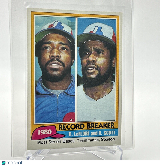 1981 Topps Ron LeFlore/Rodney Scott Baseball Card #204 NM-Mint FREE SHIPPING