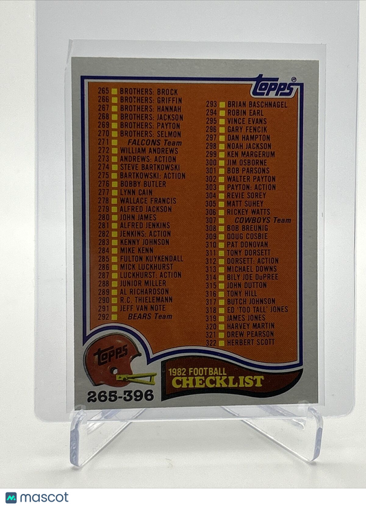 1982 Topps Checklist: 265-396 Football Card #527 NM-MT FREE SHIPPING