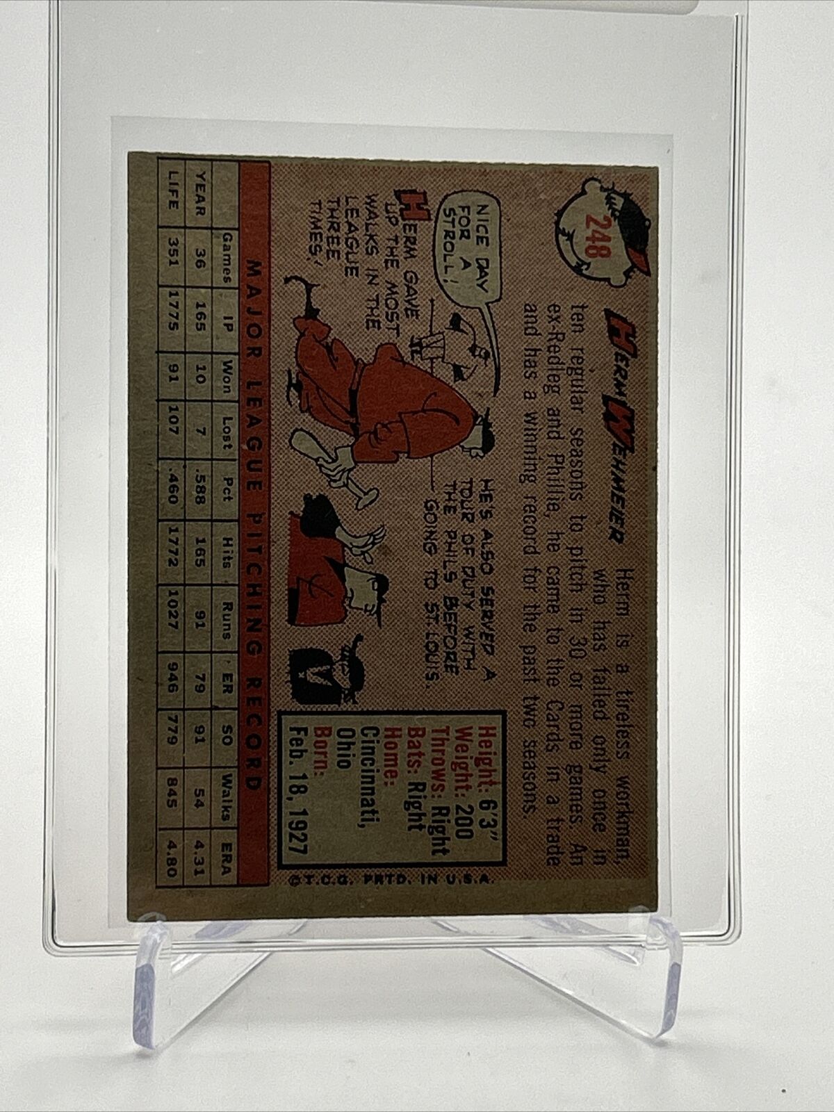 1958 Topps Herm Wehmeier Baseball Card #248 EX Quality FREE SHIPPING
