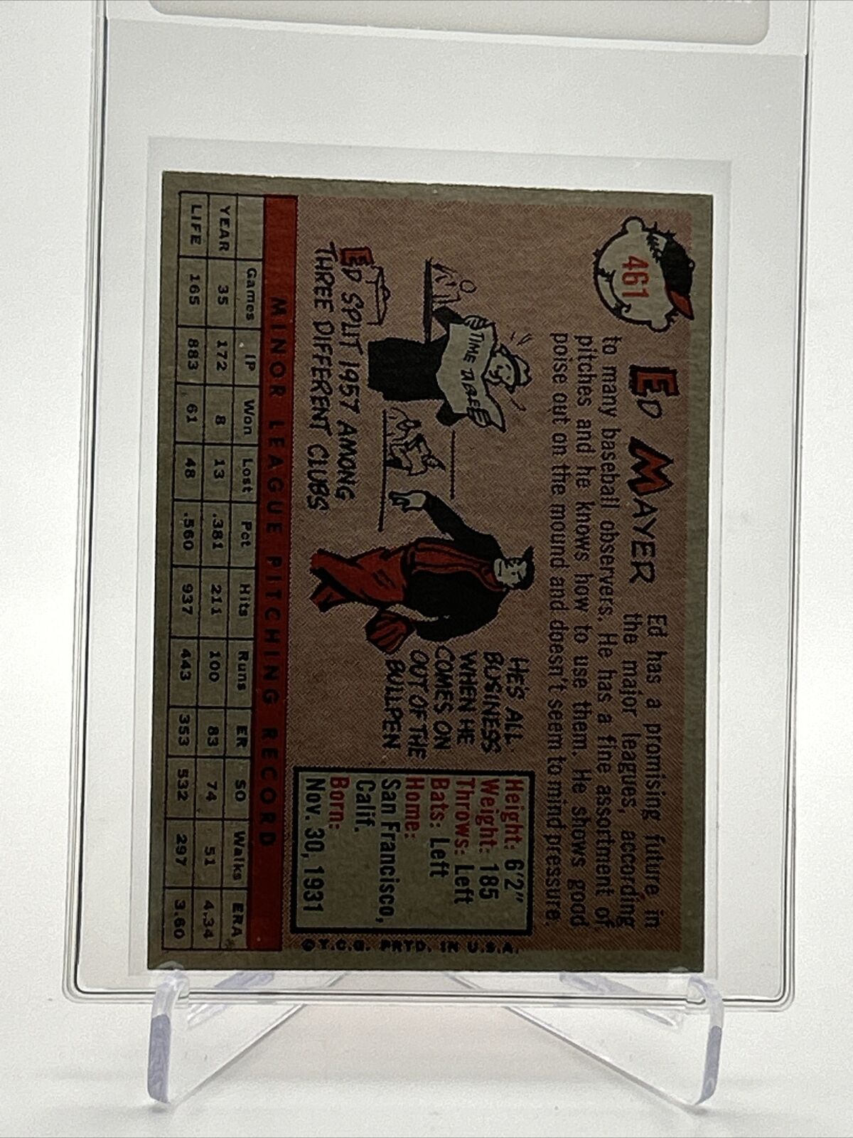 1958 Topps Ed Mayer Rookie Baseball Card #461 EX Quality FREE SHIPPING
