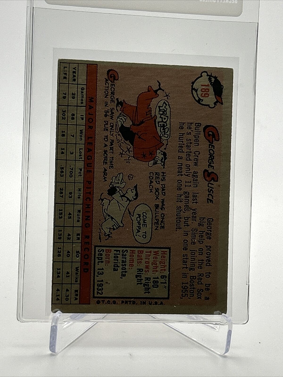 1958 Topps George Susce Baseball Card #189 EX Quality FREE SHIPPING